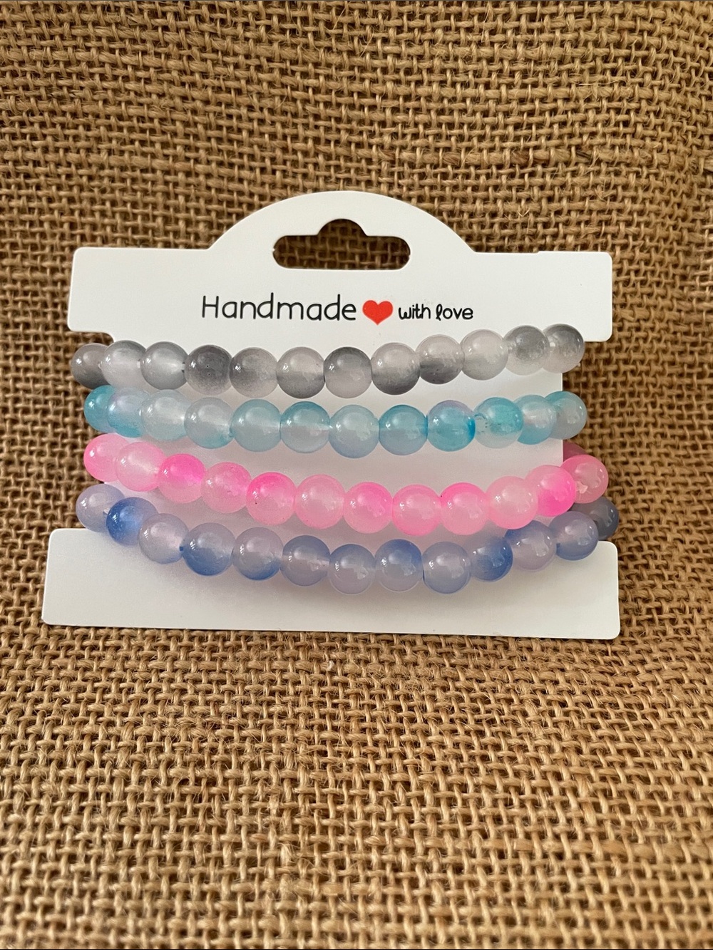 Handmade glass bead bracelets for women and teenagers.